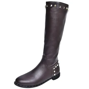 

Autumn Winter Women Round-Toe Rivet Boots For Female Ladies Height Increased Low Heel Shoes Woman Mid Calf High Boots