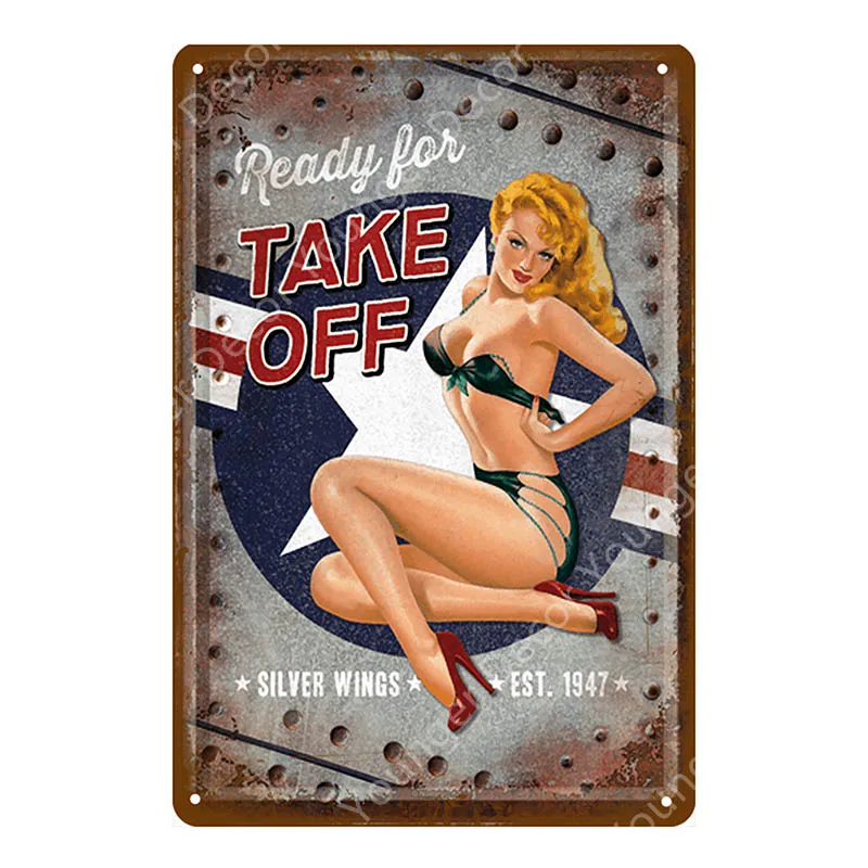 YD6777DI Модель самолета металлическая вывеска Pin Up девушки ВИНТАЖНЫЙ ПЛАКАТ американская Франция темно-синий самолет настенная живопись Паб Бар домашний декор YI-187 - Цвет: YD6777DI