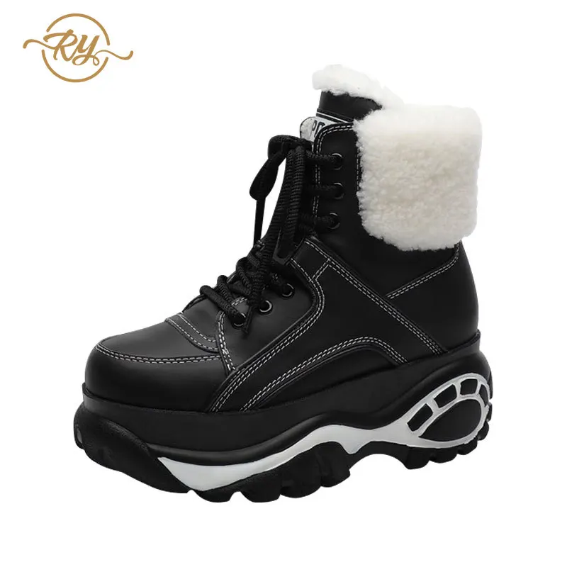 RY-RELAA женские кроссовки; коллекция года; модные высокие кроссовки из натуральной кожи; зимняя женская обувь на платформе из овечьей шерсти; белые кроссовки