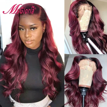 

Ombre Colored 1b 99j Burgundy Lace Front Wig Body Wave Brazilian Remy Silk Base Lace Front Human Hair Wigs For Women Pre Plucked