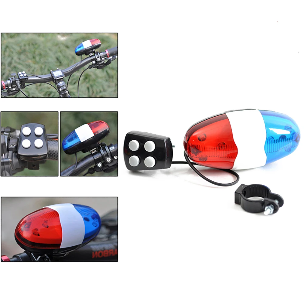 6 LEDs 4 Tone Sounds Electric Horn Flash Modes Kid's Bike Scooter Bicycle Accessories Bicycles Bell Light Electronic Horn Siren