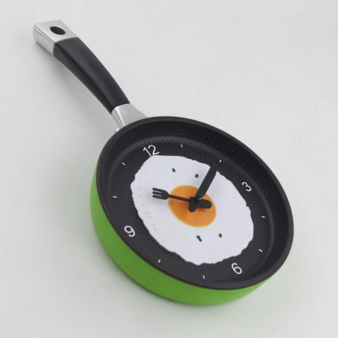 Pan Clock Wall Frying Kitchen Home Metal Decoration Egg Decor Novelty Less Fried 