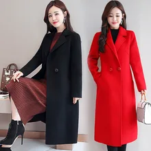 Зимнее пальто женское элегантное тонкое корейское длинное шерстяное пальто Высококачественная шерстяная куртка теплое пальто из кашемира Женская мода размера плюс