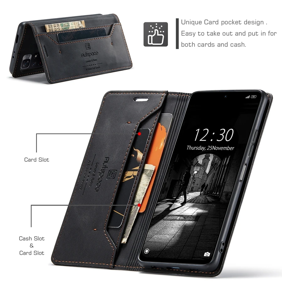 Wallet Anti-theft Brush Leather Case For Xiaomi Redmi Note 11 11S 11 Pro 10 10S 10 Pro Max 9S 9 Pro 8 Pro Mi 10T 11 Lite 11T