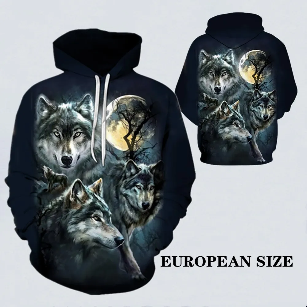 

Autumn Thin Fashion Men's Hoodie The Night Under Moon Wolf Group 3d Printing Hooded Sweatshirt Couple Costume Hoody Pullover