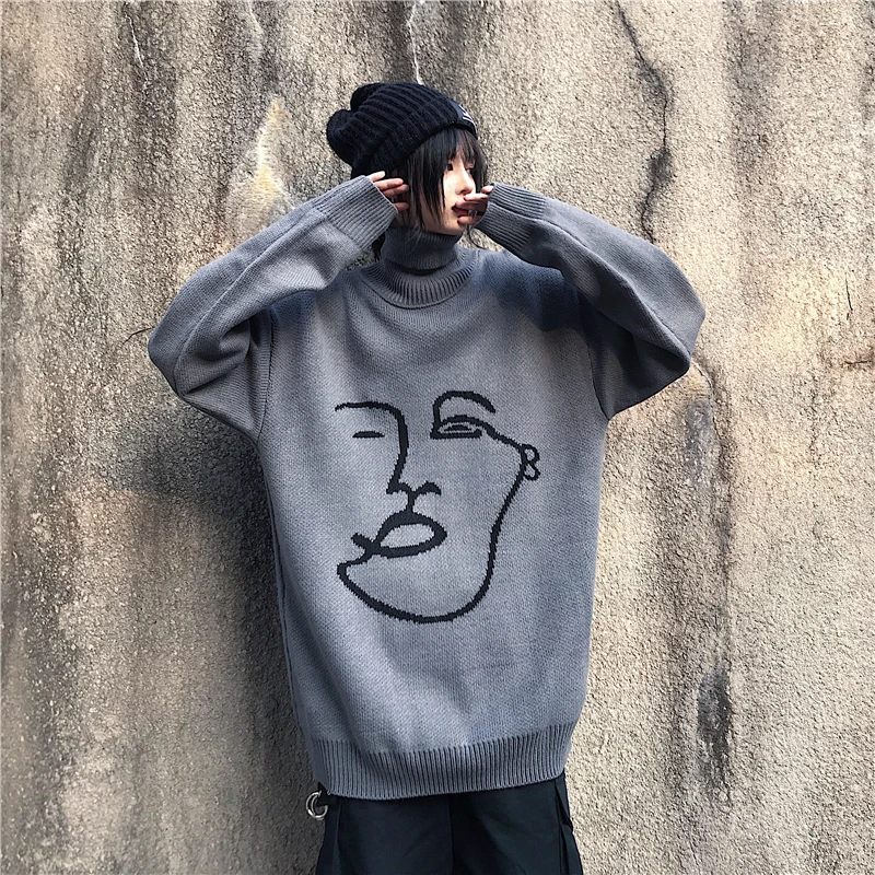 Harajuku, женские свитера, Осень-зима, водолазка, длинный рукав, пуловер, базовый свитер, джемпер, свободные свитера, pull femme