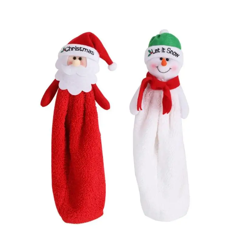 Полотенце для рук с изображением Санта-Клауса, снеговика, мультяшная вышивка, ручная ткань для кухни, ванной комнаты, рождественское водопоглощающее полотенце, домашний текстиль