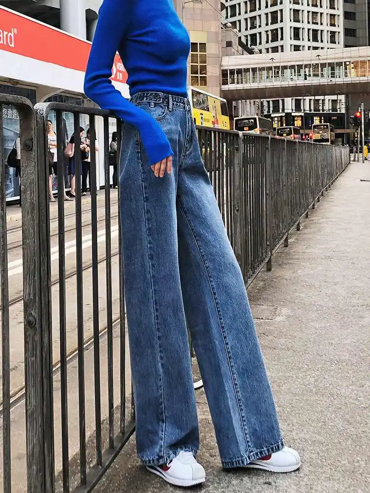 Популярные женские джинсы с высокой талией свободные джинсы для отдыха модные джинсовые длинные прямые повседневные джинсы весна лето