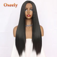 Oxeely длинная прямая шнуровка, парики без клея термостойкие синтетические парики на кружеве для женщин
