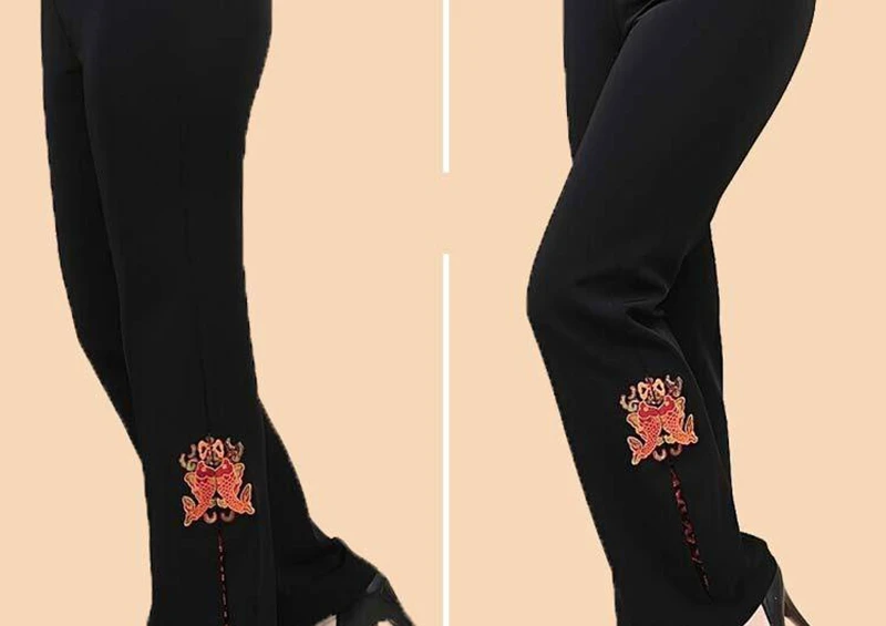 Middle-aged Tang suit pants брюки женские women's pants embroidered trousers ladies wide leg high waist pants