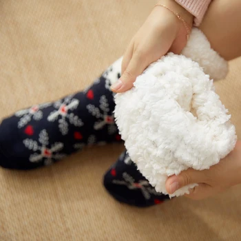

Women's Winter Warm Socks Thick Plus Velvet Socks Non-slip Home Floor Christmas Gifts Cartoon Carpet Socks Dropshipping