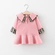 Весна, Новое поступление, хлопковое платье с длинными рукавами для девочек, леопардовые платья для маленьких девочек, одежда для маленьких девочек