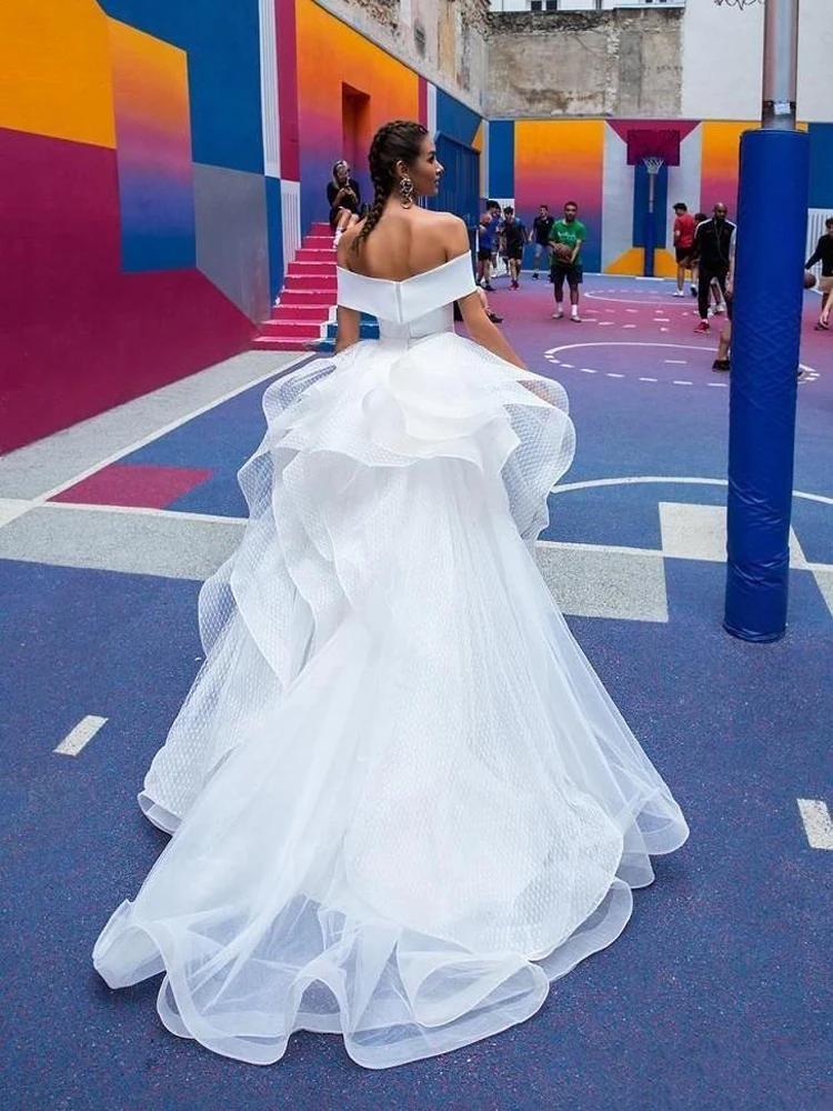 Vintage Mermaid Wedding Dresses With Detachable Train 2020 Off The Shoulder Short Sleeve Pleats Open Back Beach Bridal Gown (1)