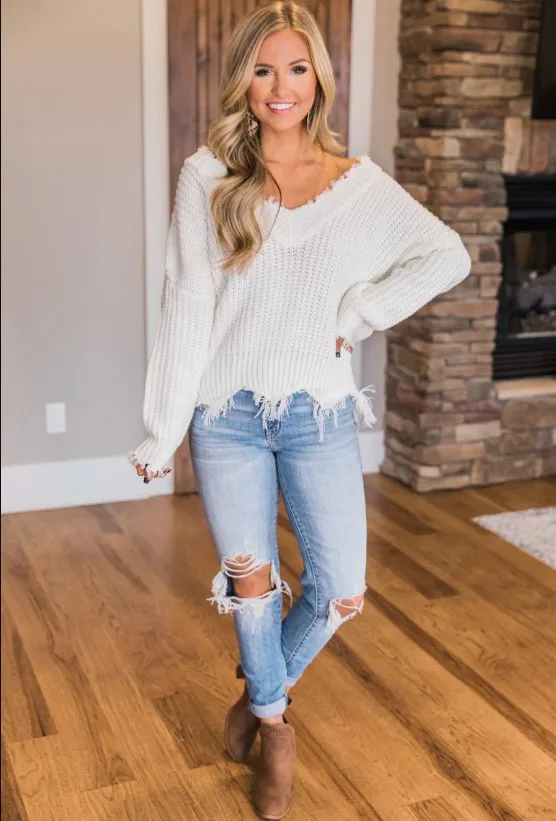 Irregular V-Neck Sweater Image 4