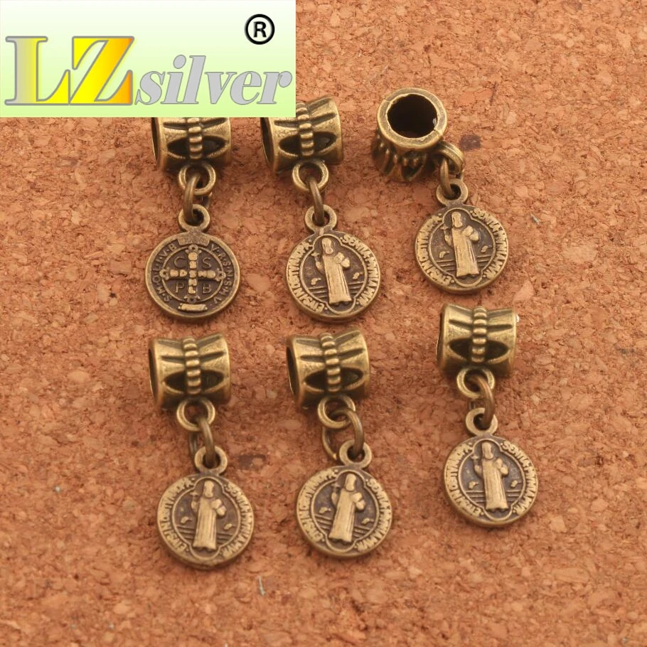 23X9mm Saint Jesus Benedict Patron Medal Crucifix Cross Charm Beads 100PCS Zinc Alloy  Bronze Dangle Jewelry DIY B1651