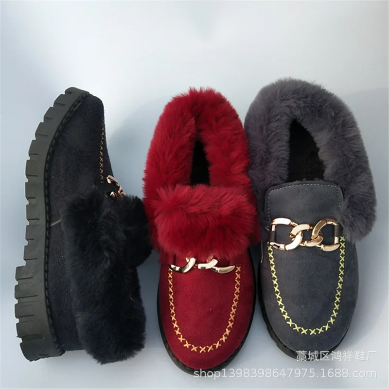 

Fluffy Shoes 2018 Winter New Style Snow Boots Women's Korean-style plus Velvet Warm round-Toe Foot Covering Cotton-padded Shoes