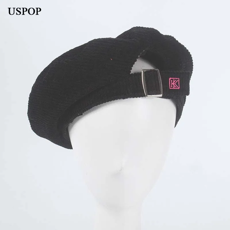 USPOP новые вельветовые береты женские осенние шапки винтажные Женские повседневные одноцветные регулируемые береты