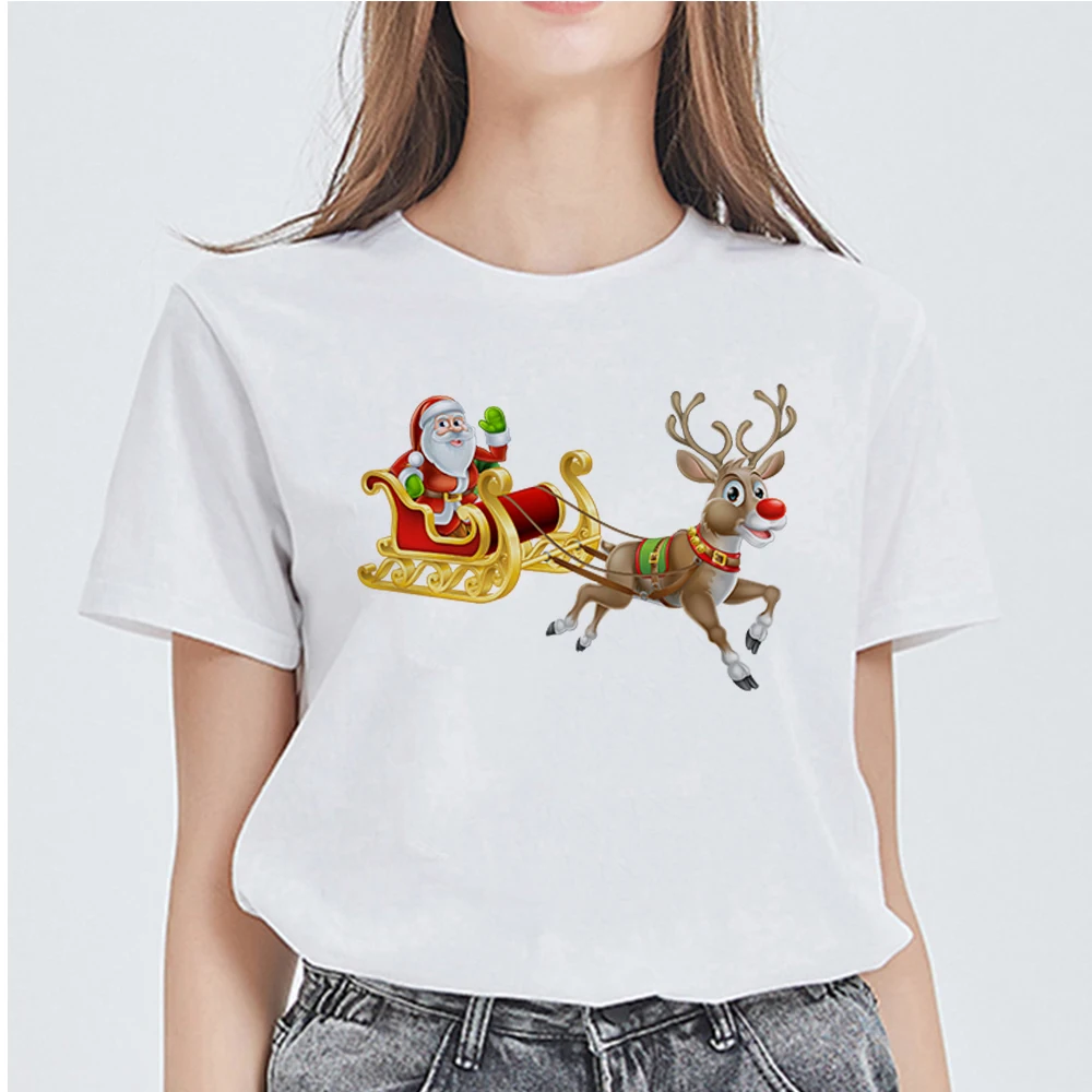 

Ropa Mujer Streetwear Pretty Women T-shirt Santa Claus Print Modern Girl Trend T shirt Oversize Tops Christmas Clothes Tshirt
