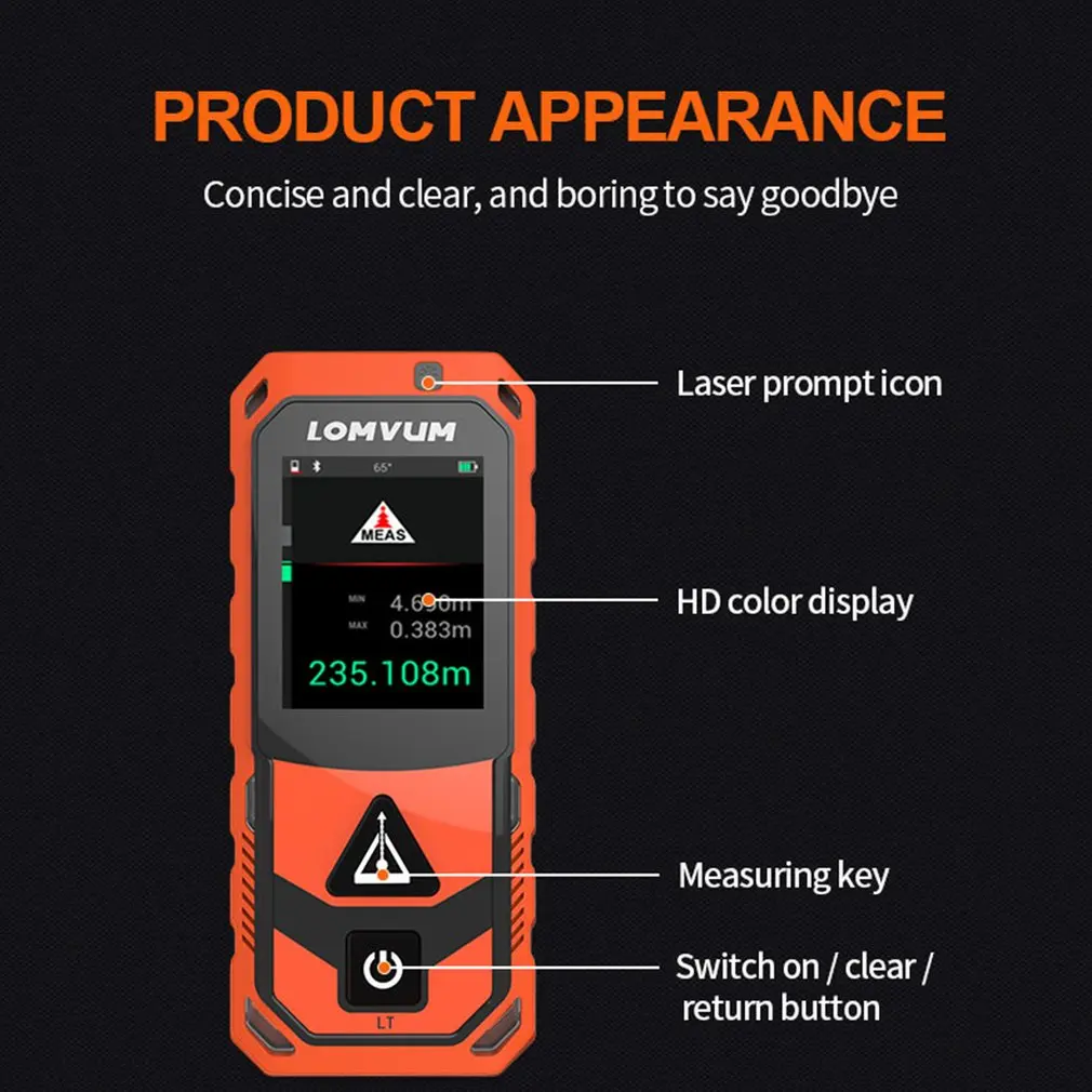 

Touch Screen Bluetooth Laser Distance Meter Mini Rangefinder Diastimeter Area Volume Angle Automatic Calibration Range Finder