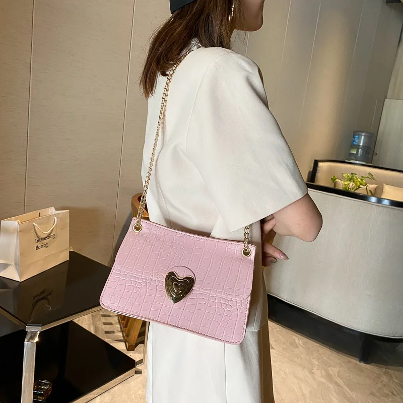 

New crocodile pattern solid color handbags 2020 Korean version of the shoulder bag fashion all-match cross-body small square bag