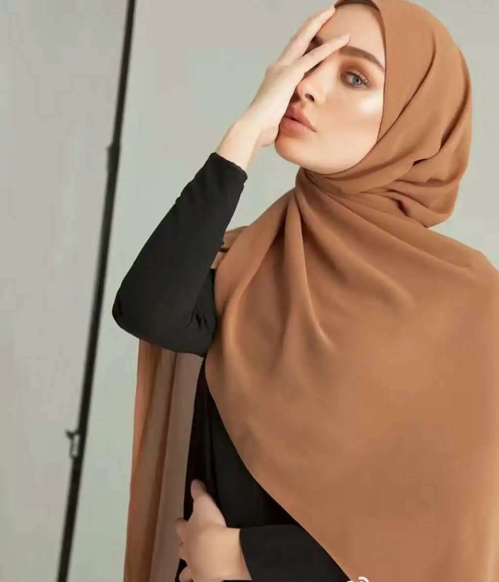 Монохромный Национальный перламутровый шифоновый шарф, ткань Hubble-bubble, высококачественный мусульманский женский шарф, многоцветный мягкий хлопковый платок