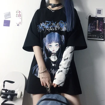 Summer Goth Female Tee Aesthetic Loose Women T shirt Punk Dark Grunge Streetwear Ladies gothic