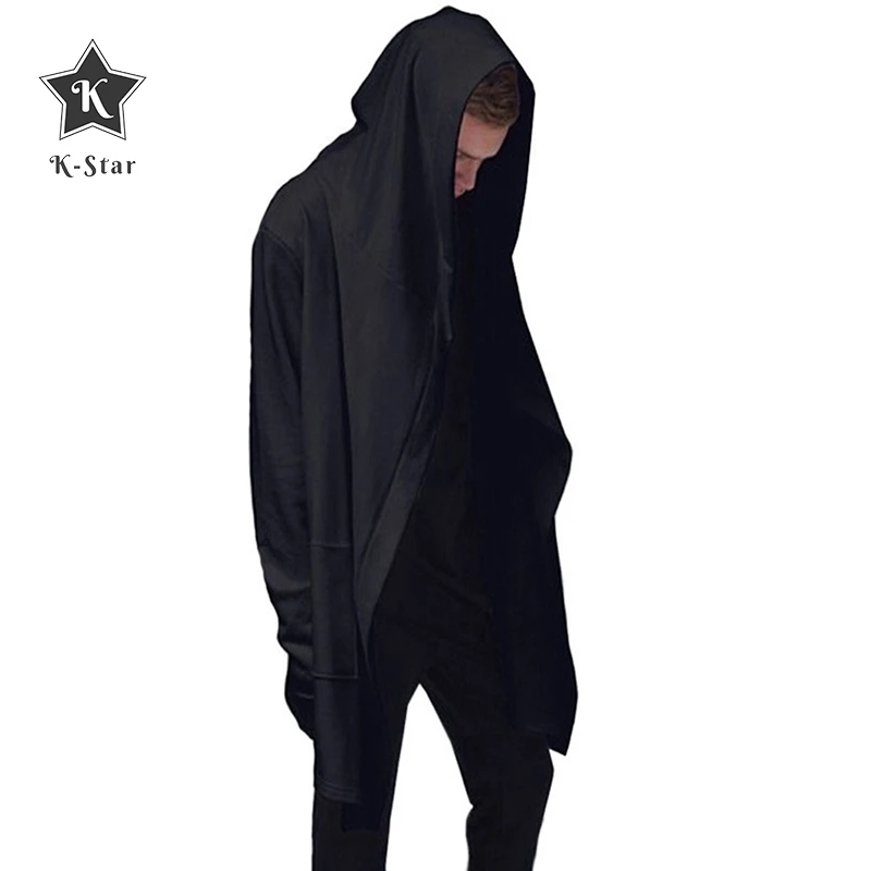 

K-Star Men Hooded Sweatshirts With Black Gown Hip Hop Mantle Hoodies Fashion Jacket Long Sleeves Cloak Man's Coats Outwear