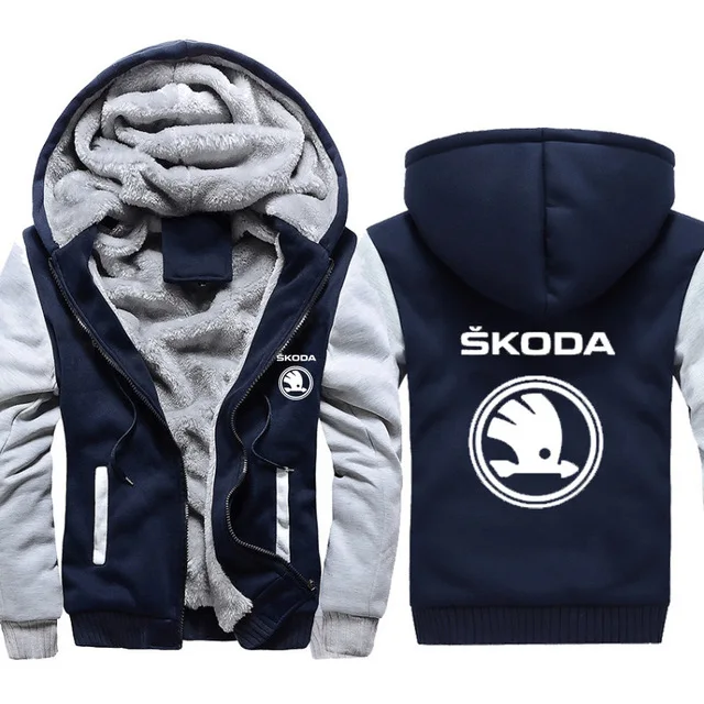 Мужская толстовка с логотипом Skoda Повседневная теплая флисовая куртка на молнии S