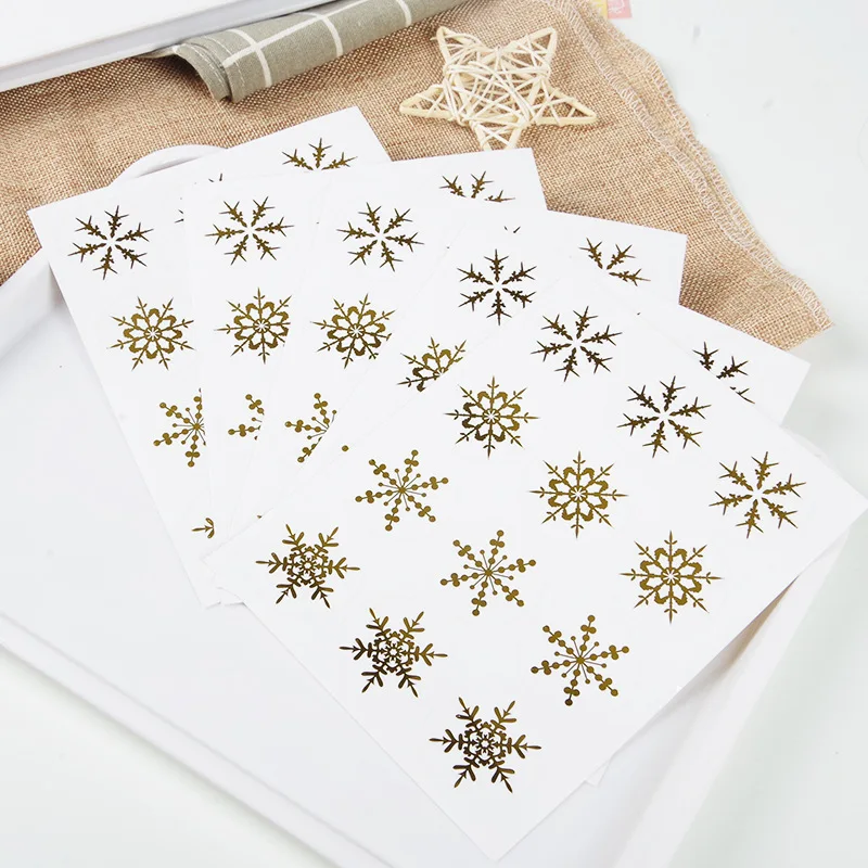 

120pcs/lot Gold White Snowflake Sealing Stickers Christmas Gift Cards Envelope Box Packing Label Stickers Scrapbooking Stickers