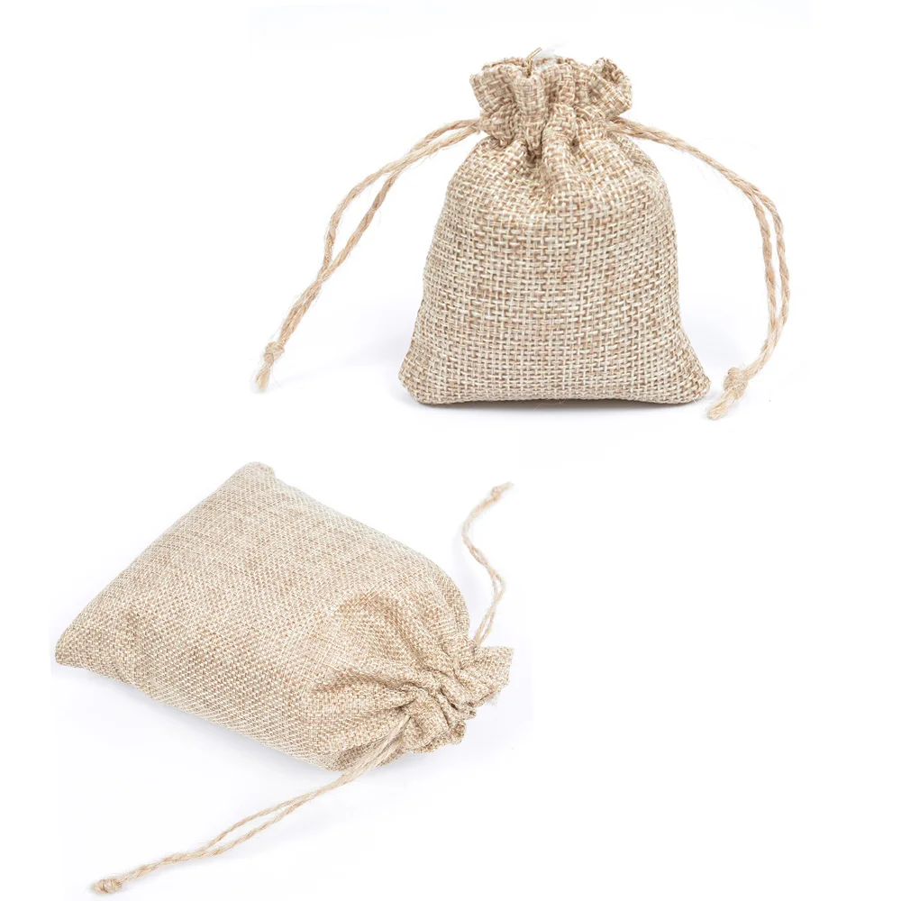 

7x9cm Mini Flax Jute Burlap Bags Wedding Party Baby Shower Jewelry Packaging Jute Gift Bags Drawstring Pouch 100pcs Wholesale