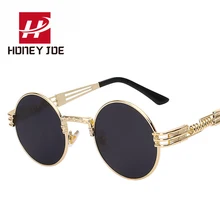 Ретро Модные готические стимпанк Солнцезащитные очки для мужчин и женщин с металлической обмоткой, круглые солнцезащитные очки, брендовые дизайнерские зеркальные очки UV400