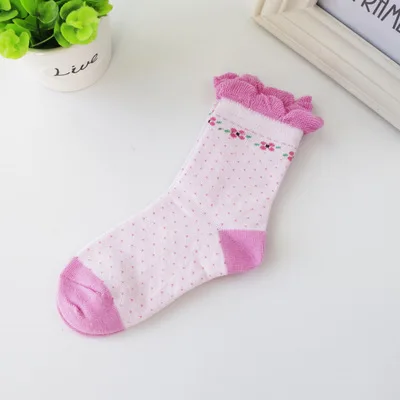 1 пара, носки для девочек осеннее хлопковое кружево, цветок Танцевальная Стиль модные детские носки для девочек, для девочки 1-6 лет - Цвет: Dot pink pink