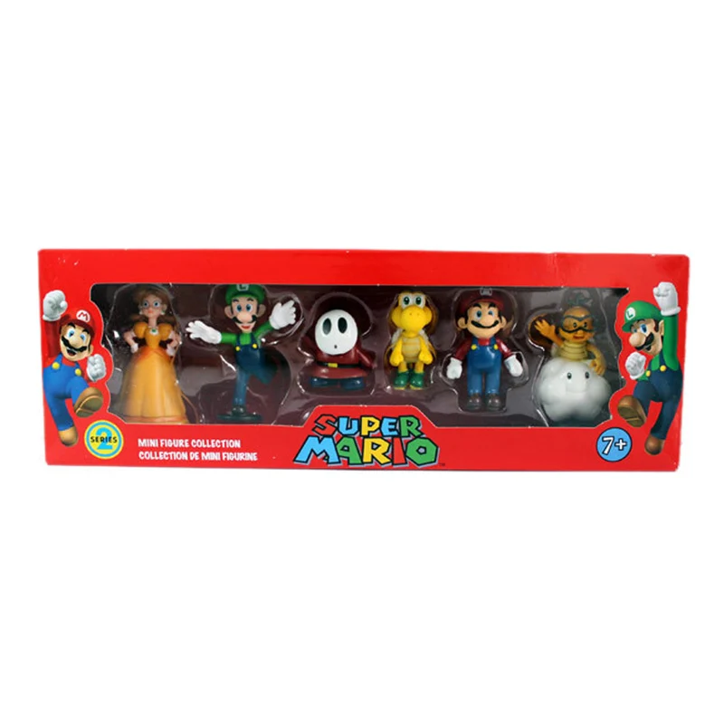 6 шт./компл. 3-7 см Super Mario Bros ПВХ Фигурки игрушки куклы Марио Луиджи Йоши гриб Донки Конг в подарочной коробке Прекрасный подарок для детей