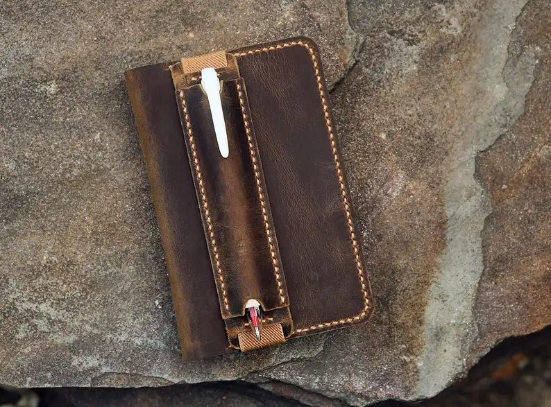 

Personalized Leather Moleskine Cover Pocket Size / Leather Cover Case For Moleskine Cahier Volant Journal 3.5 x 5.5inch MA605DIS