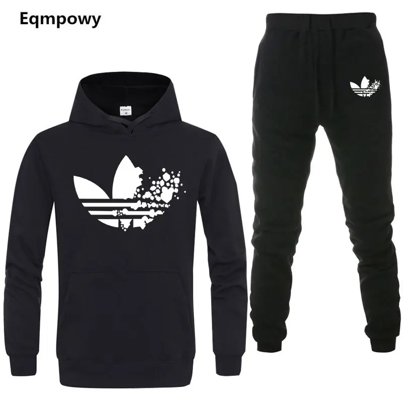 

2019 Men Tracksuit Set Winter Fleece Hood Print Marvel Jacket+Pants Sweatshirts Male 2 Piece Set Hoodies Sporting Suit Coat