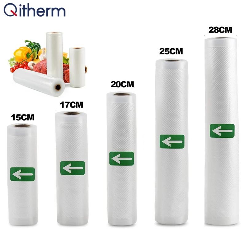 Bolsa de vacío para alimentos de cocina, 5M, para sellador al vacío, mantenimiento fresco de alimentos, almacenamiento de alimentos, 15/17/20/25/28cm x 500cm