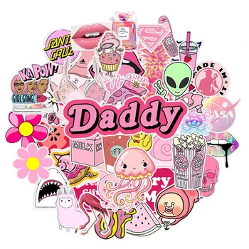 

YC-037# 50/pcs PVC Sticker No repetition Pink Cute little girl Fridge Styling Bicycle mobile skateboard Computer stickers