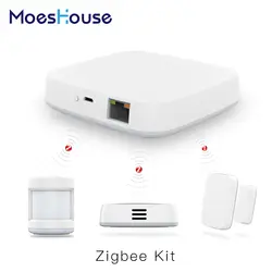 Tuya Zigbee Smart gateway Hub домашняя Автоматизация сцена охранная сигнализация комплект PIR дверной и оконный датчик температуры и влажности умный