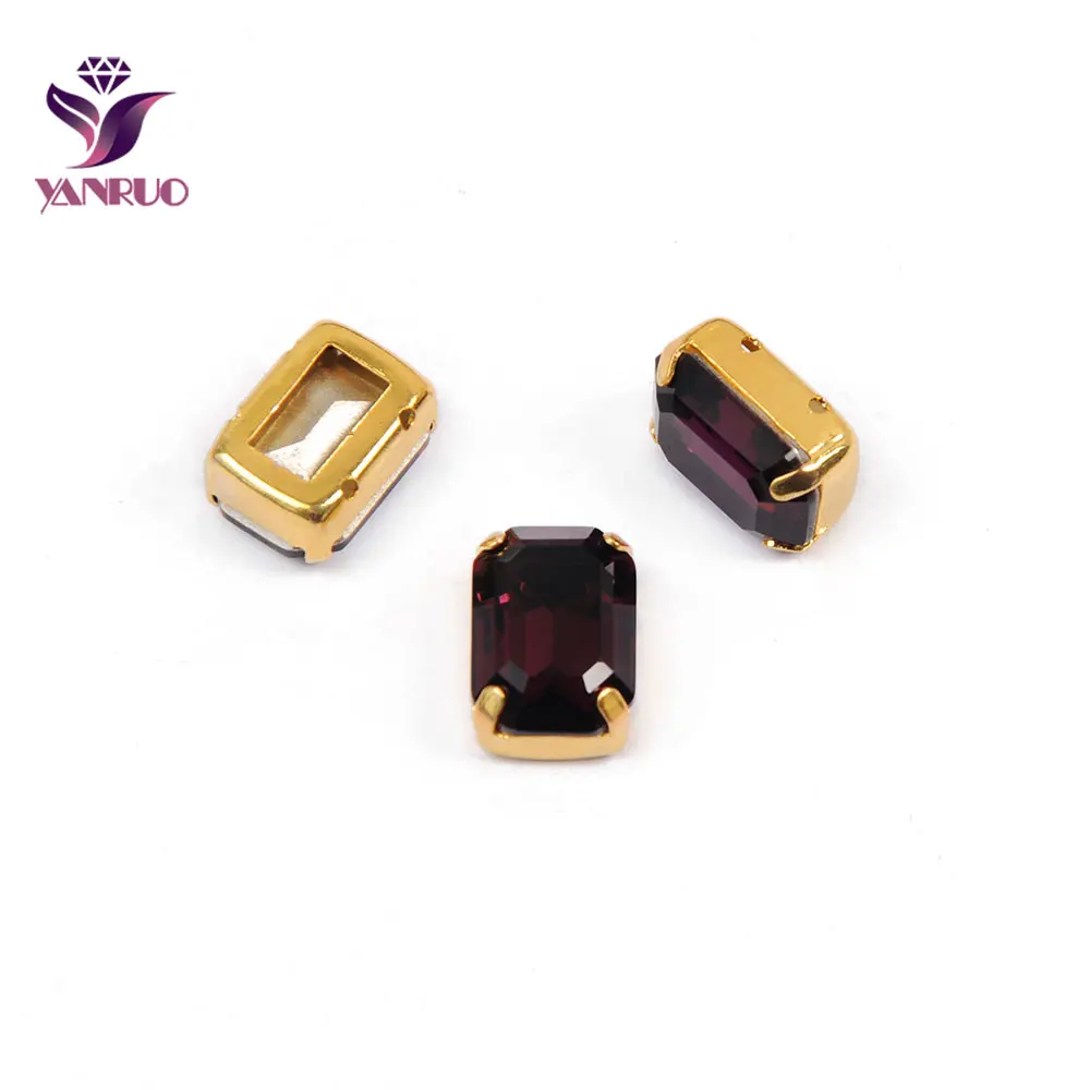 YANRUO 4610 восьмиугольник бусы Стекло, изготавливаемый по методу "сделай сам" для рукоделия аксессуары ювелирные изделия для хранения одежды - Цвет: Amethyst-Gold Claw