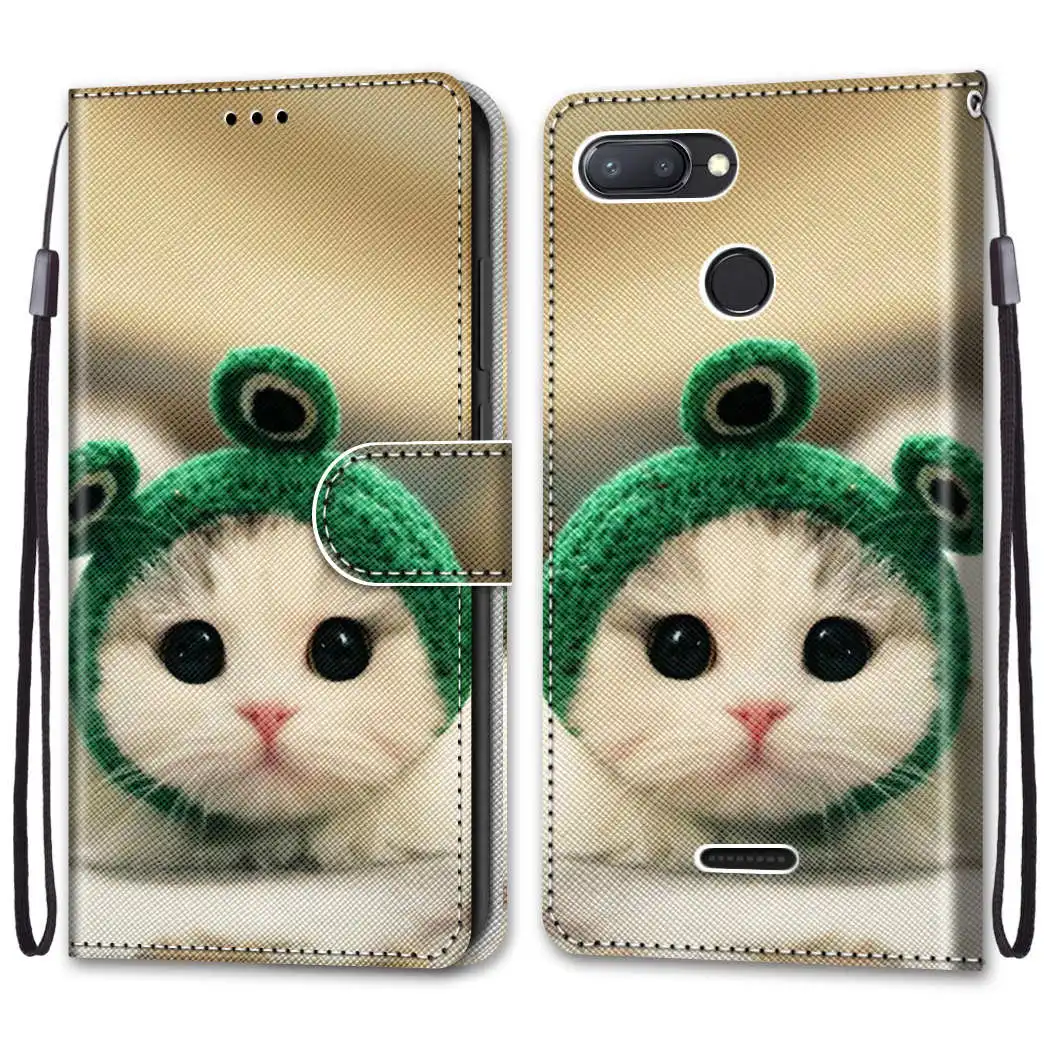Чехол для телефона для Xiao mi Red mi 6 6A 7 7A, флип-чехол, кожаный кошелек с кошкой и волком, чехол-подставка для Red mi 6 Pro mi A2 Lite Capa - Цвет: 32