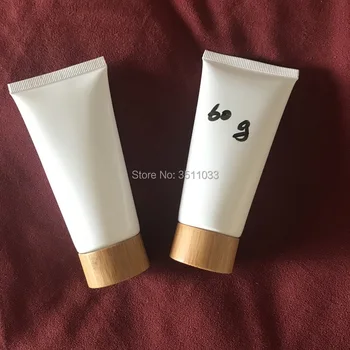 

60g Empty White Cosmetic Soft Tube Plastic Lotion Shampoo Cream Squeeze Packaging Container Tube 60ml Natural Bamboo Cap Lid