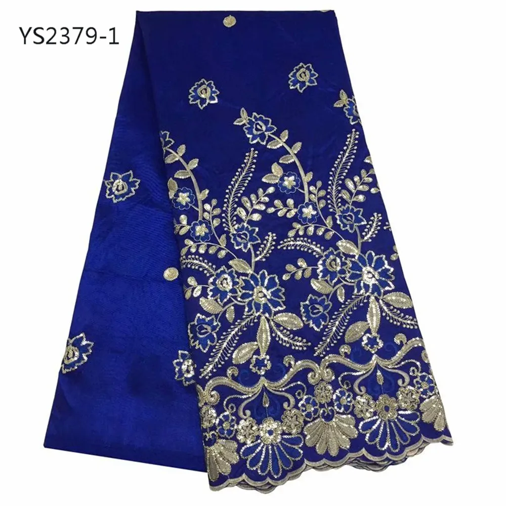 Хорошее качество, очень красивая ткань Royla с синей вышивкой и блестками - Цвет: 1