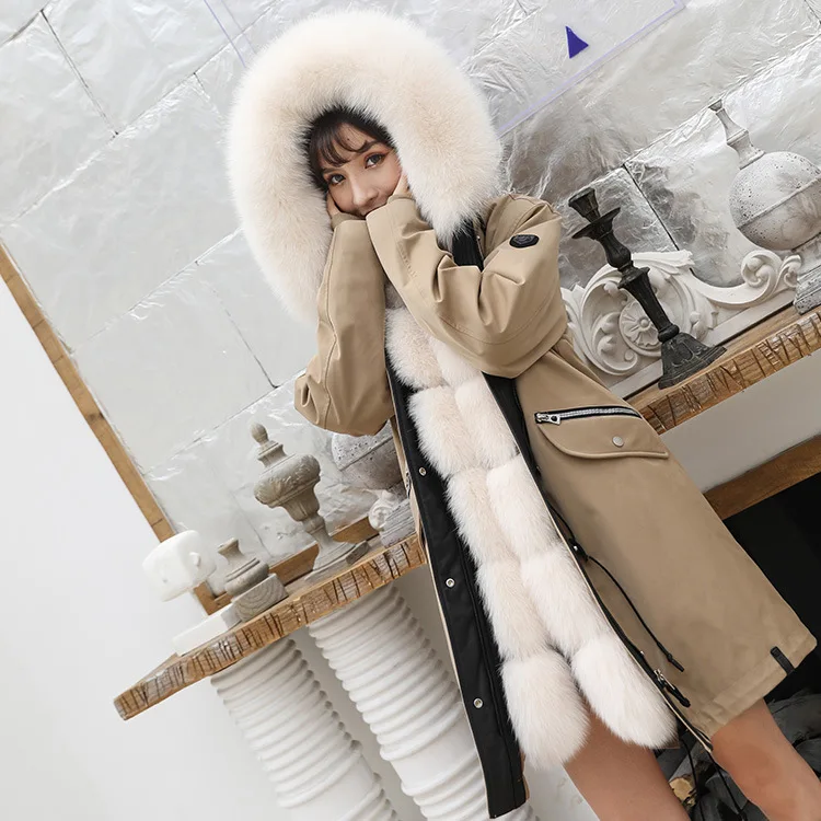 Yiwu Новая модная парка из меха кролика рекс с отделкой из меха лисы шуба высокого качества шуба из натурального меха