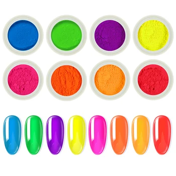 

8Box/set Fluorescent Nail Pigment Neon Phosphor Powder Summer Glitter Powder Dust Manicure Nail Art Decorations 2g/box