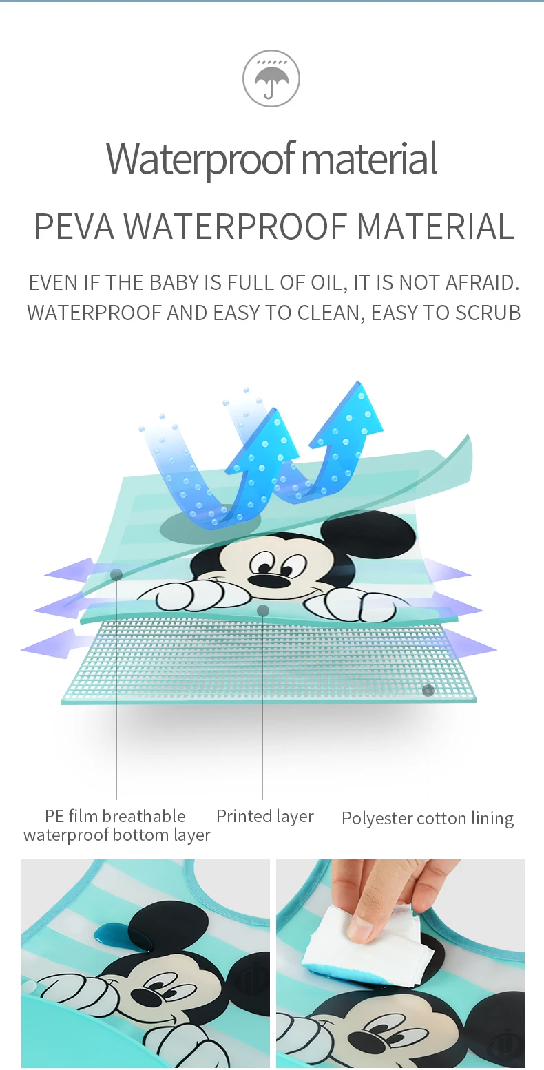 Disney, 12 шт./лот, TPE Детские Мультяшные нагрудники, Слюнявчики для малышей 0-3 лет, детские слюнявчики для кормления, Микки и Минни, новинка
