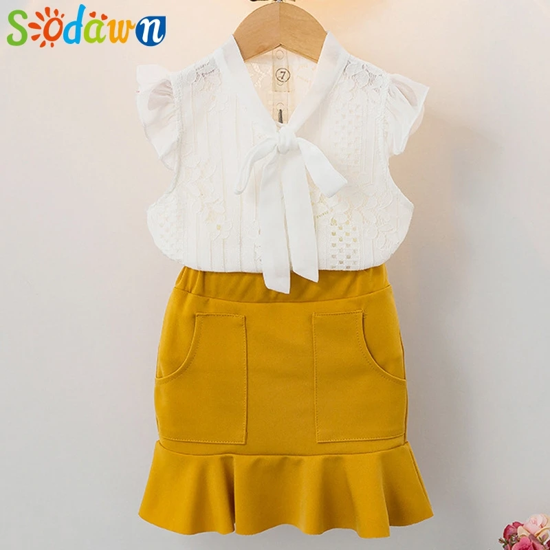 Sodawn/Одежда для маленьких девочек Лидер продаж года, новые летние комплекты одежды для девочек детская одежда шифоновое пальто с бантом для малышей+ штаны, От 3 до 7 лет - Цвет: BL1192-White