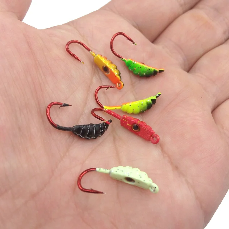 6PCS/Lot Winter Ice Fishing Hook Lures Metal Worm Bait Fish Lead Head Hooks Jigging Accessories 2.2cm 1.4g | Спорт и развлечения