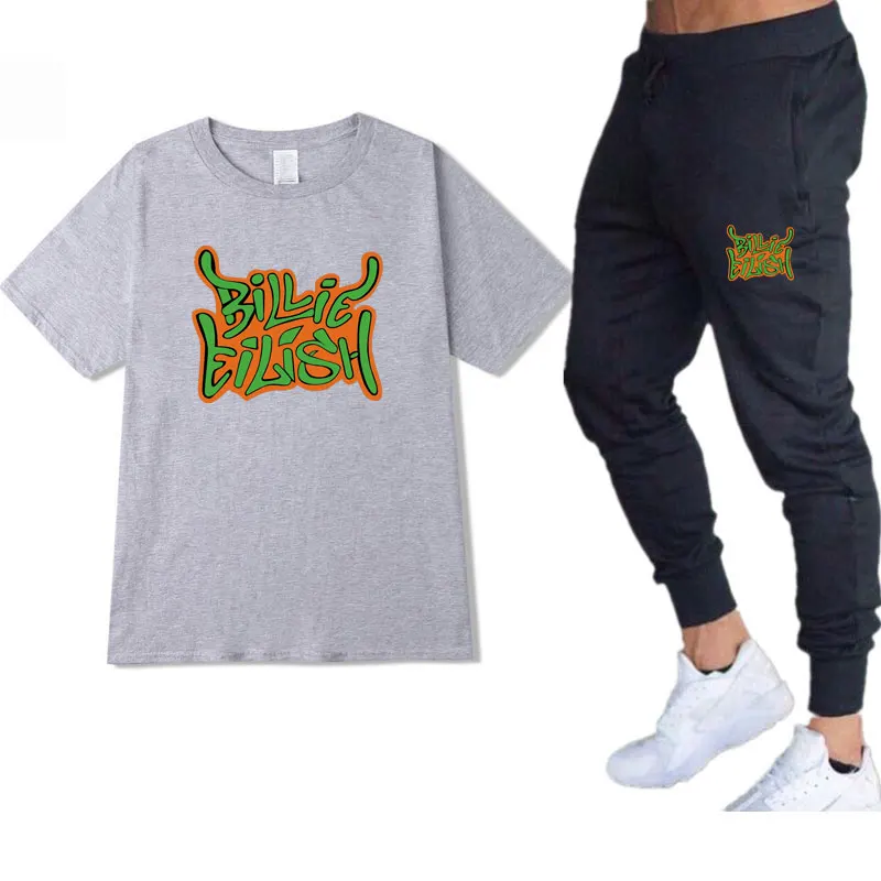 2020 New Rapper Billie Eilish White T-Shirt Black Men Women T-Shirt Sports Pants Printing Fashion Trend Men's T-Blood Set 2020 New Rapper Billie Eilish White T-Shirt Black Men Women T-Shirt Sports Pants Printing Fashion Trend Men's T-Blood Set