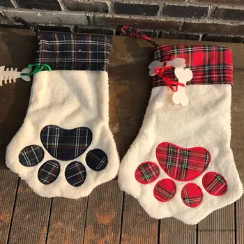

Christmas Socks Children Dog Paw Xmas Sock Gift Bag Polyester Christmas Decoration Hang Ornaments Party Supplies High-Quality
