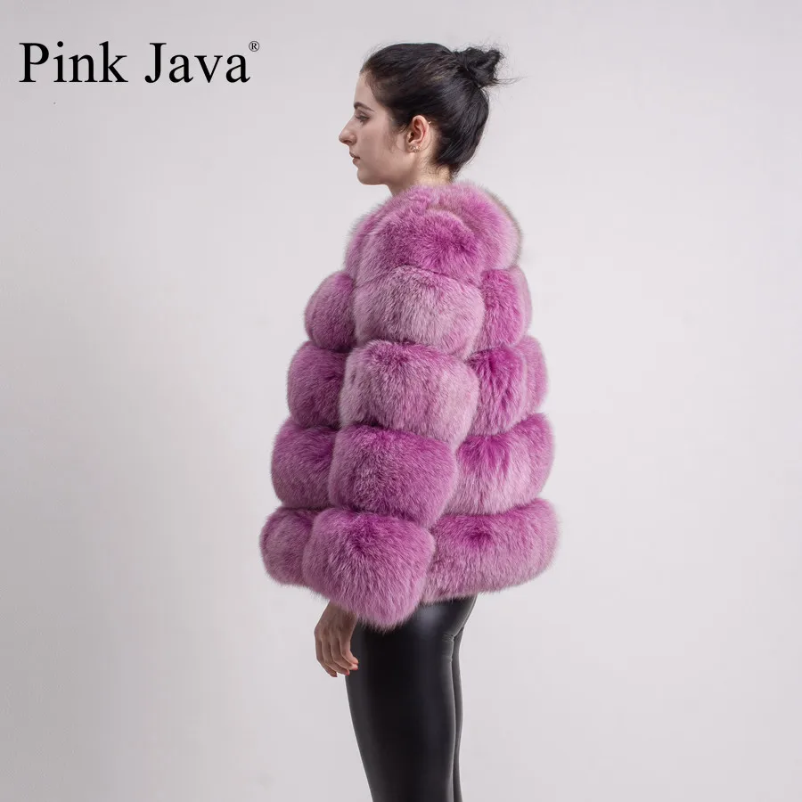 Розовый java QC8081 новая модель женская шуба из натурального Лисьего меха с длинными